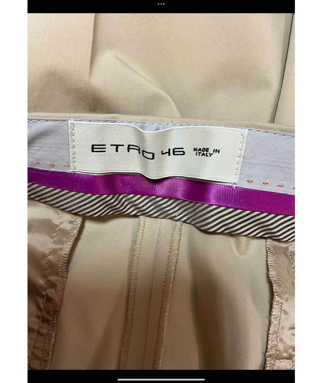 ETRO Бежевые хлопко-эластановые прямые брюки, фото 6