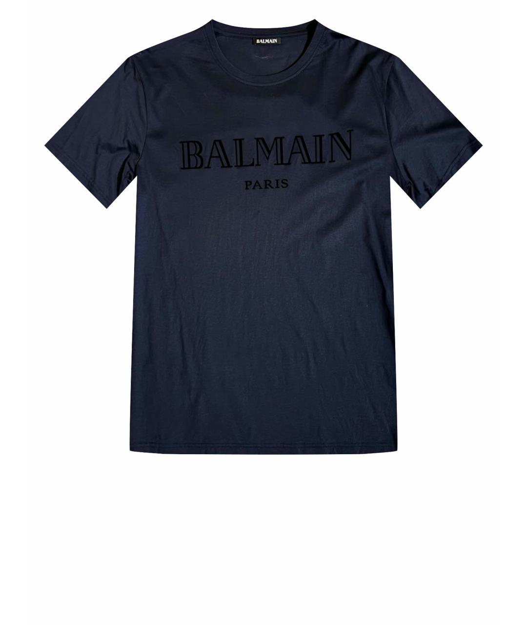 BALMAIN Темно-синяя хлопковая футболка, фото 1
