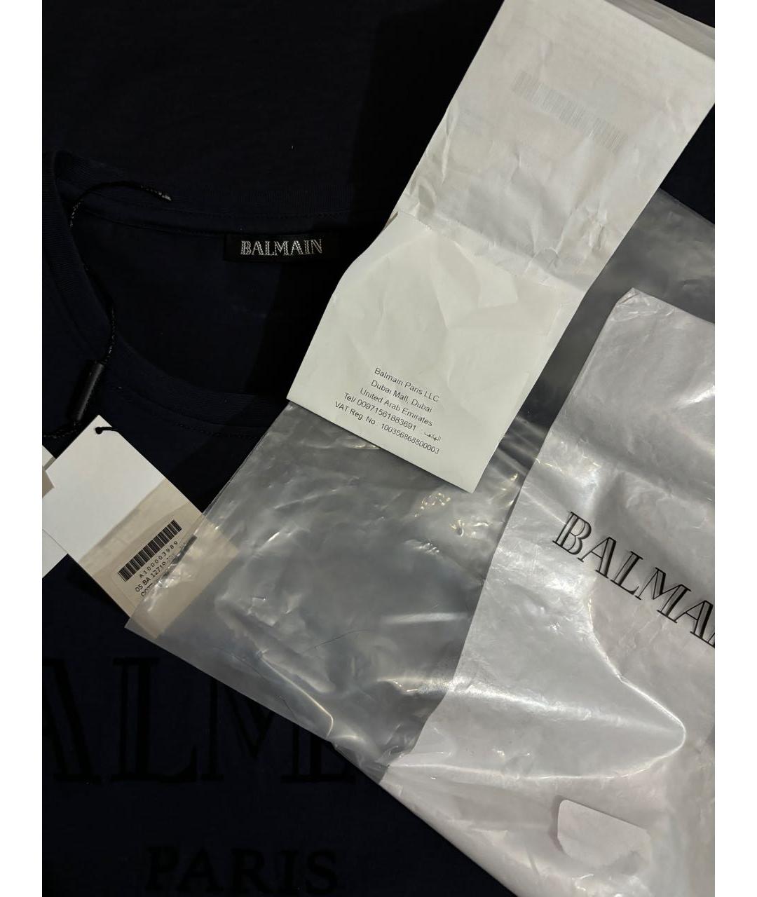 BALMAIN Темно-синяя хлопковая футболка, фото 4