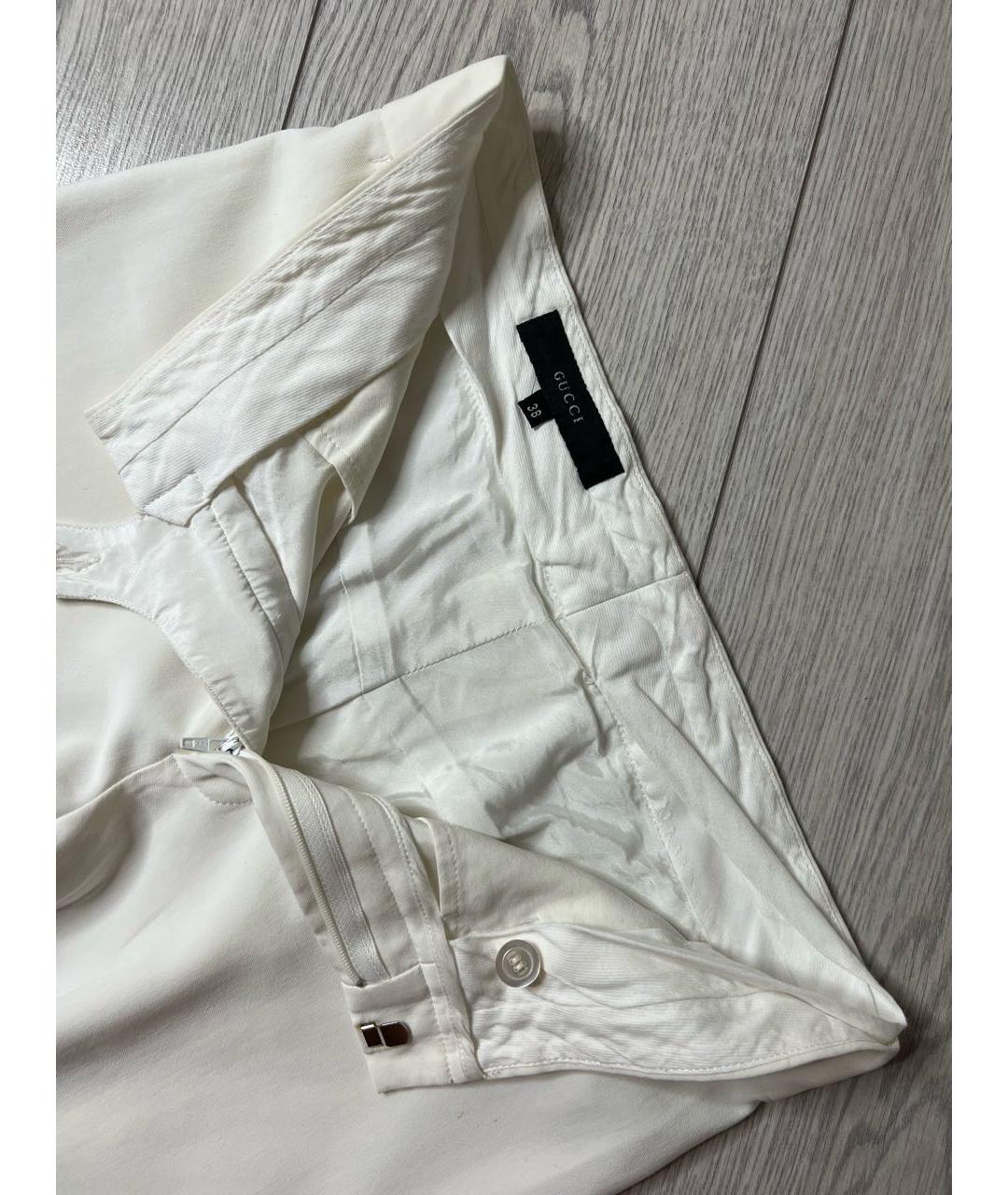 GUCCI Белые хлопко-эластановые прямые брюки, фото 3
