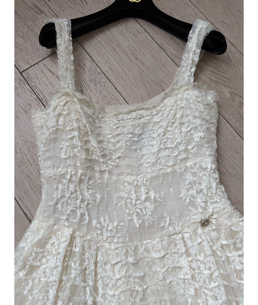 CHANEL Бежевое кружевное коктейльное платье, фото 4