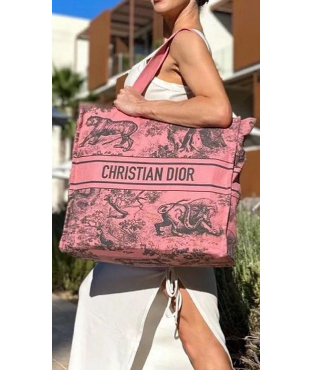 CHRISTIAN DIOR Розовая льняная пляжная сумка, фото 3