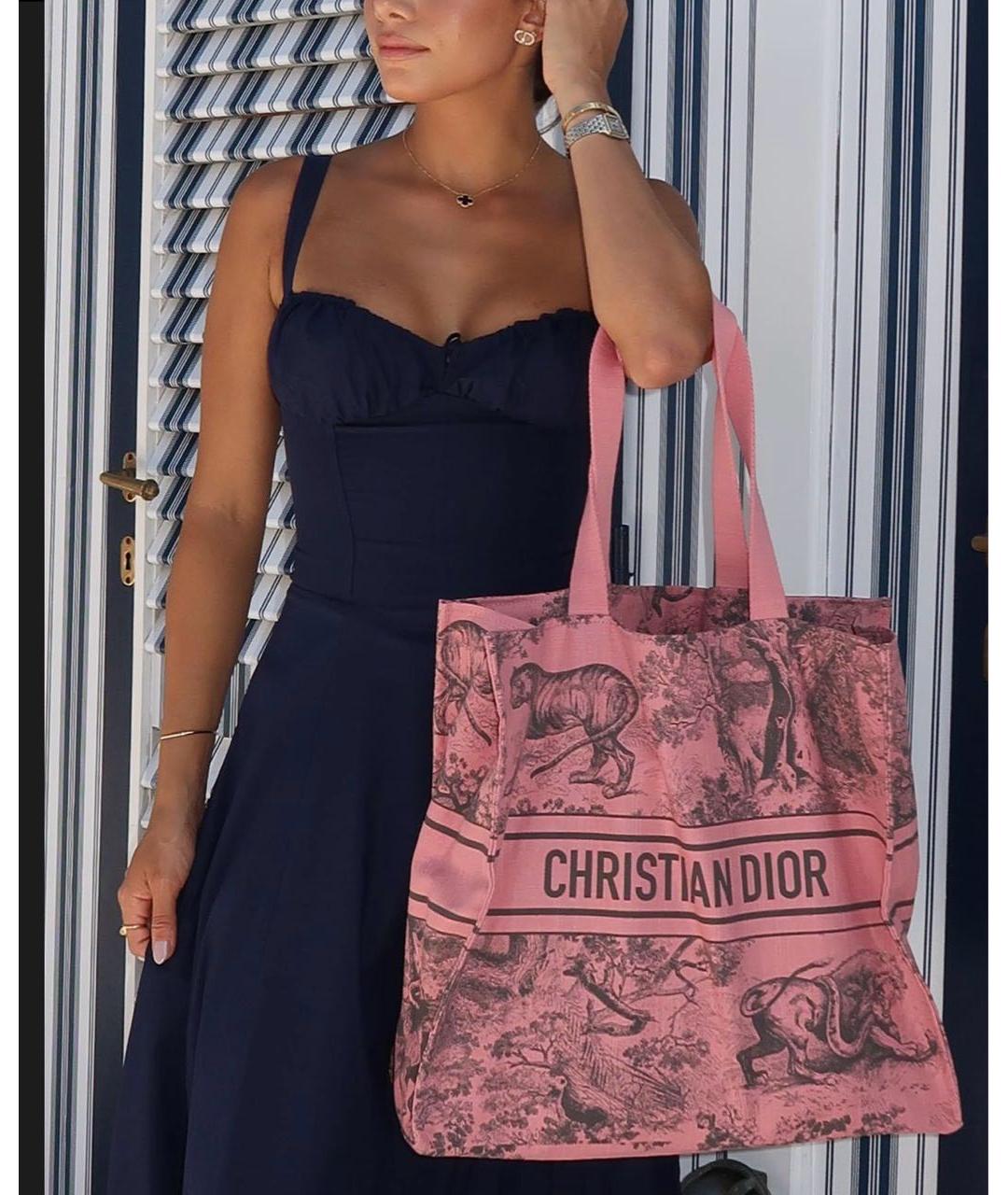 CHRISTIAN DIOR Розовая льняная пляжная сумка, фото 7