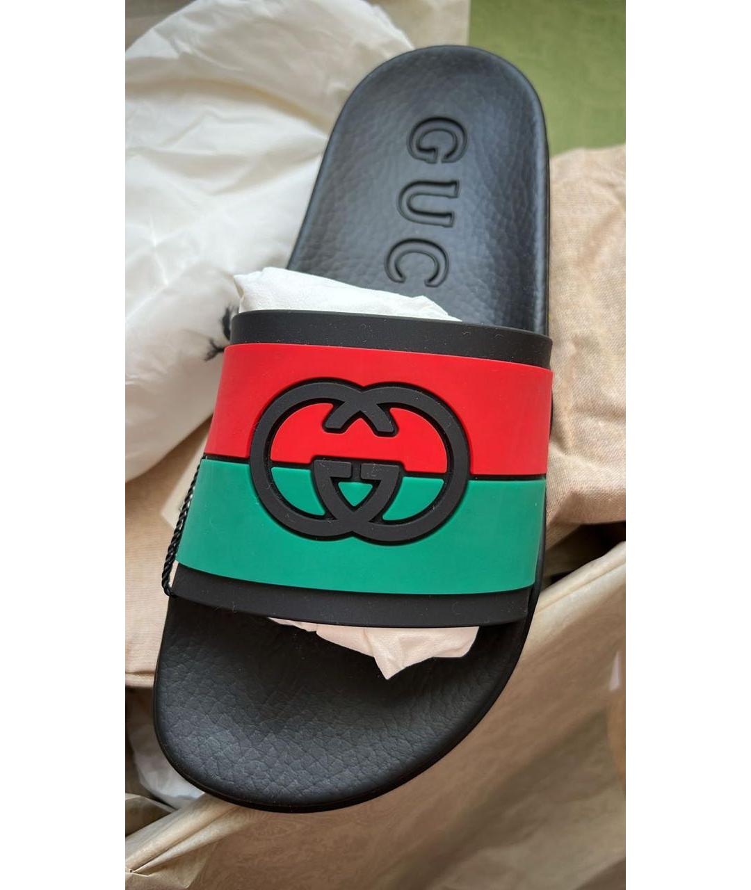 GUCCI Черные резиновые шлепанцы, фото 3