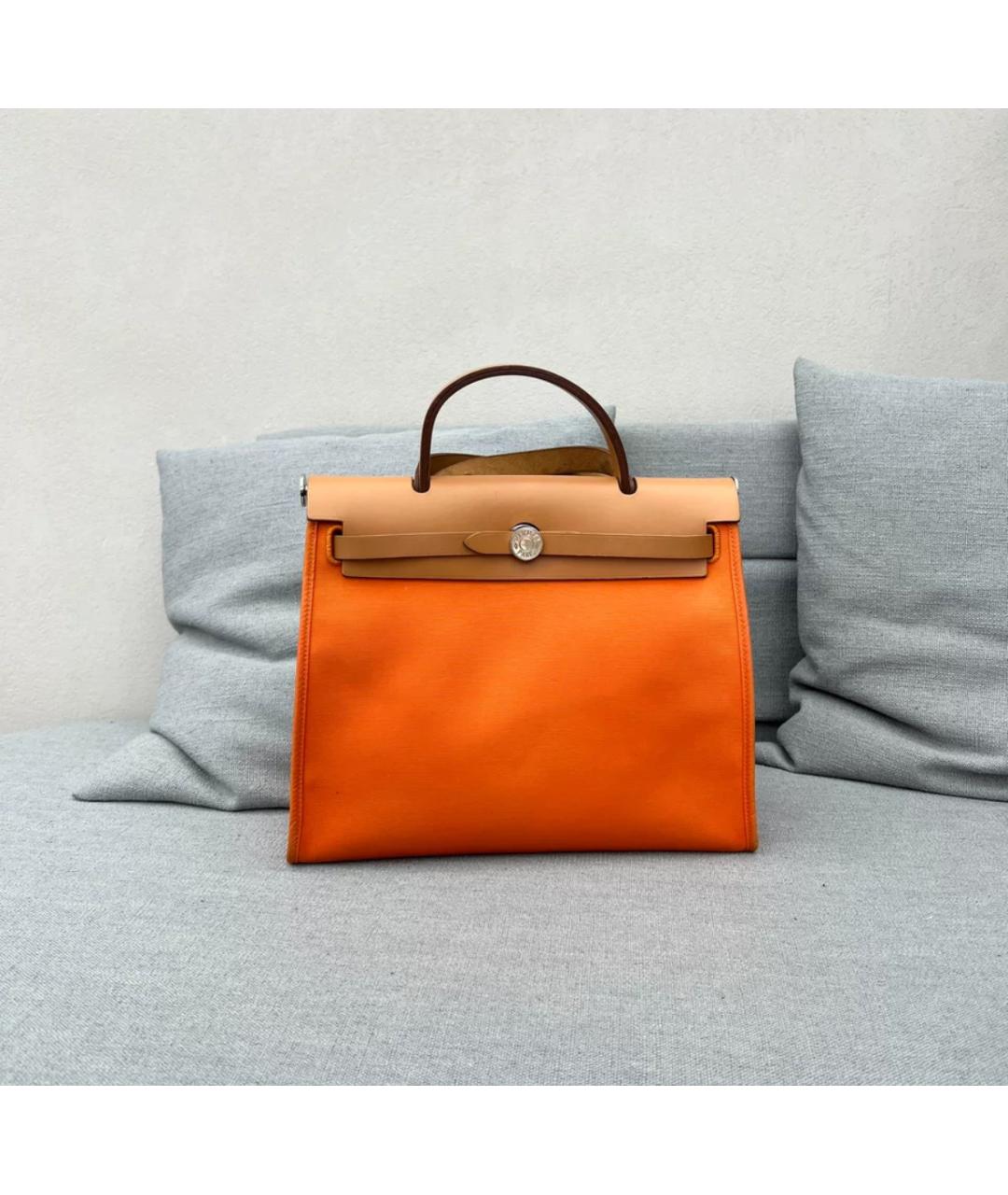 HERMES Оранжевая тканевая сумка через плечо, фото 6