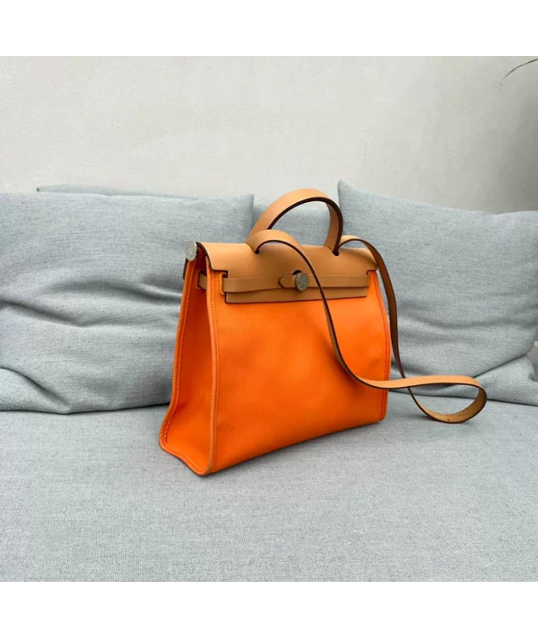 HERMES Оранжевая тканевая сумка через плечо, фото 4