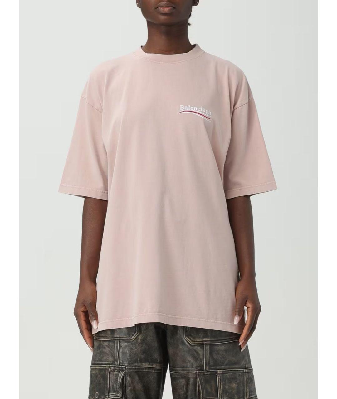 BALENCIAGA Розовая хлопковая футболка, фото 4