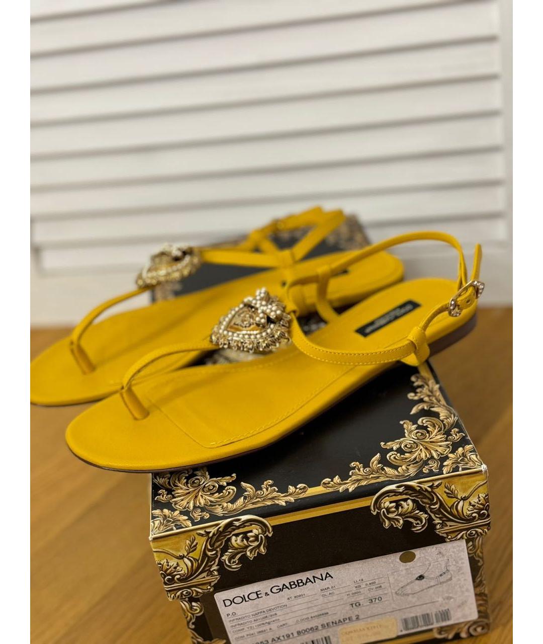 DOLCE&GABBANA Желтые кожаные сандалии, фото 5