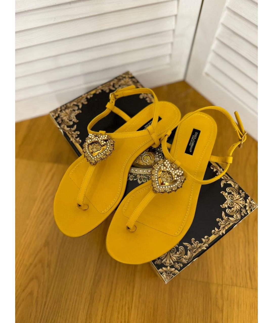 DOLCE&GABBANA Желтые кожаные сандалии, фото 3
