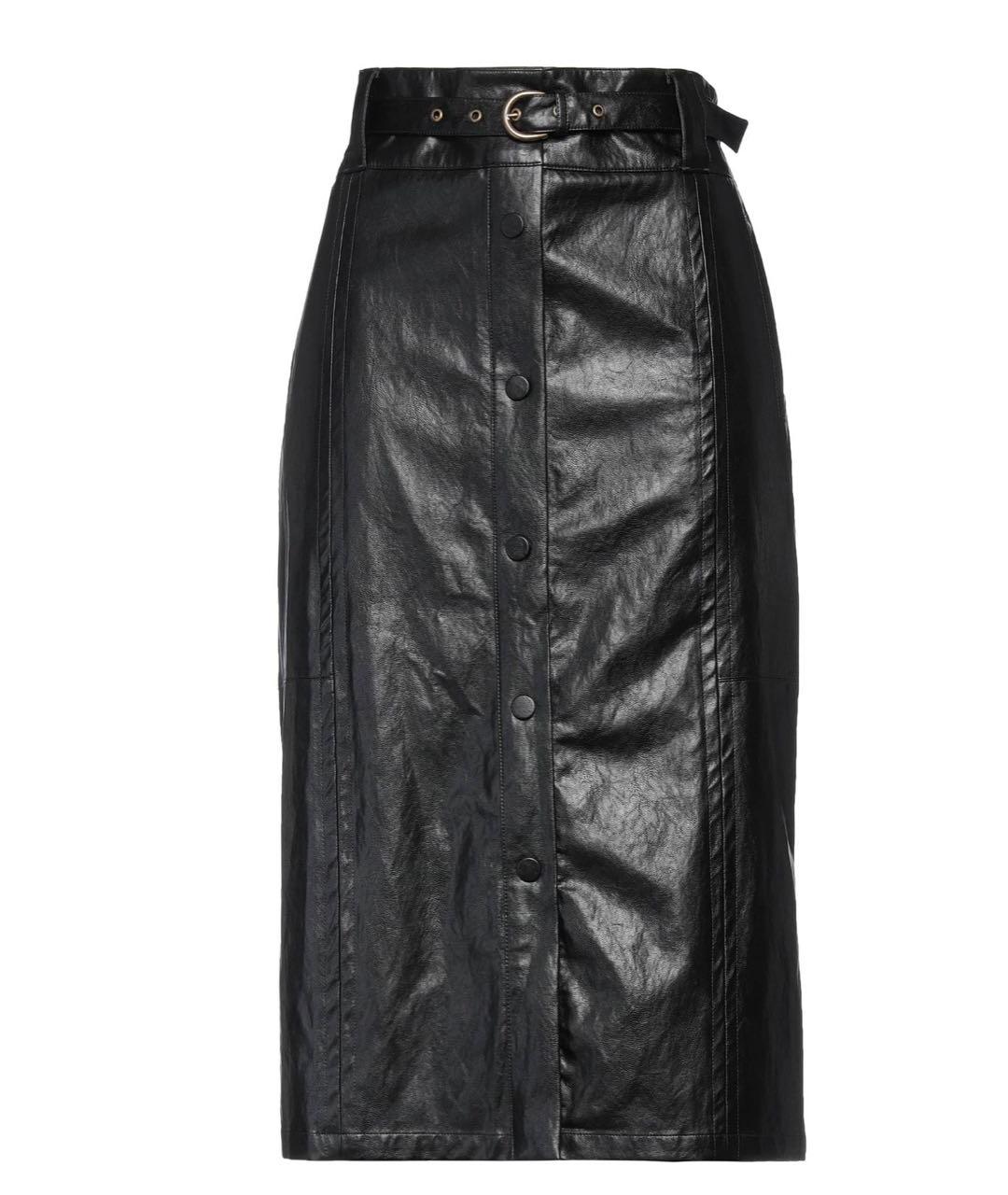 TWIN-SET Черная кожаная юбка миди, фото 1