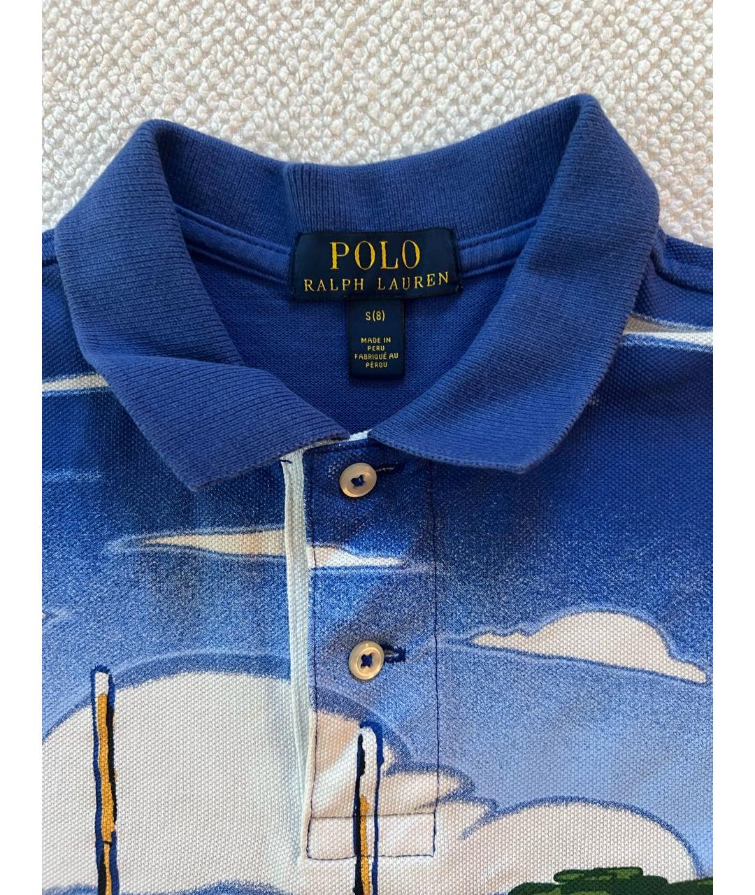 POLO RALPH LAUREN Синяя хлопковая детская футболка, фото 4