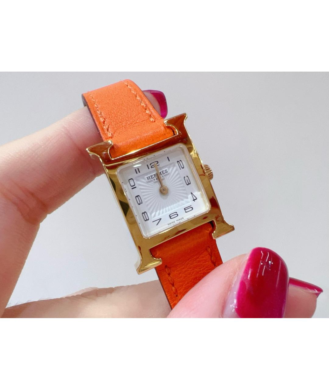 HERMES Оранжевое стальные часы, фото 4