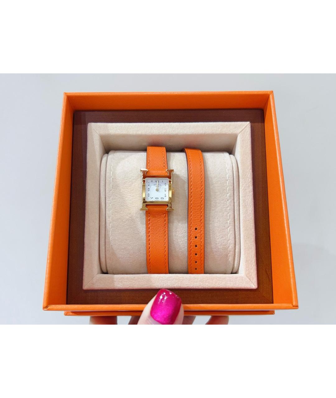 HERMES Оранжевое стальные часы, фото 10