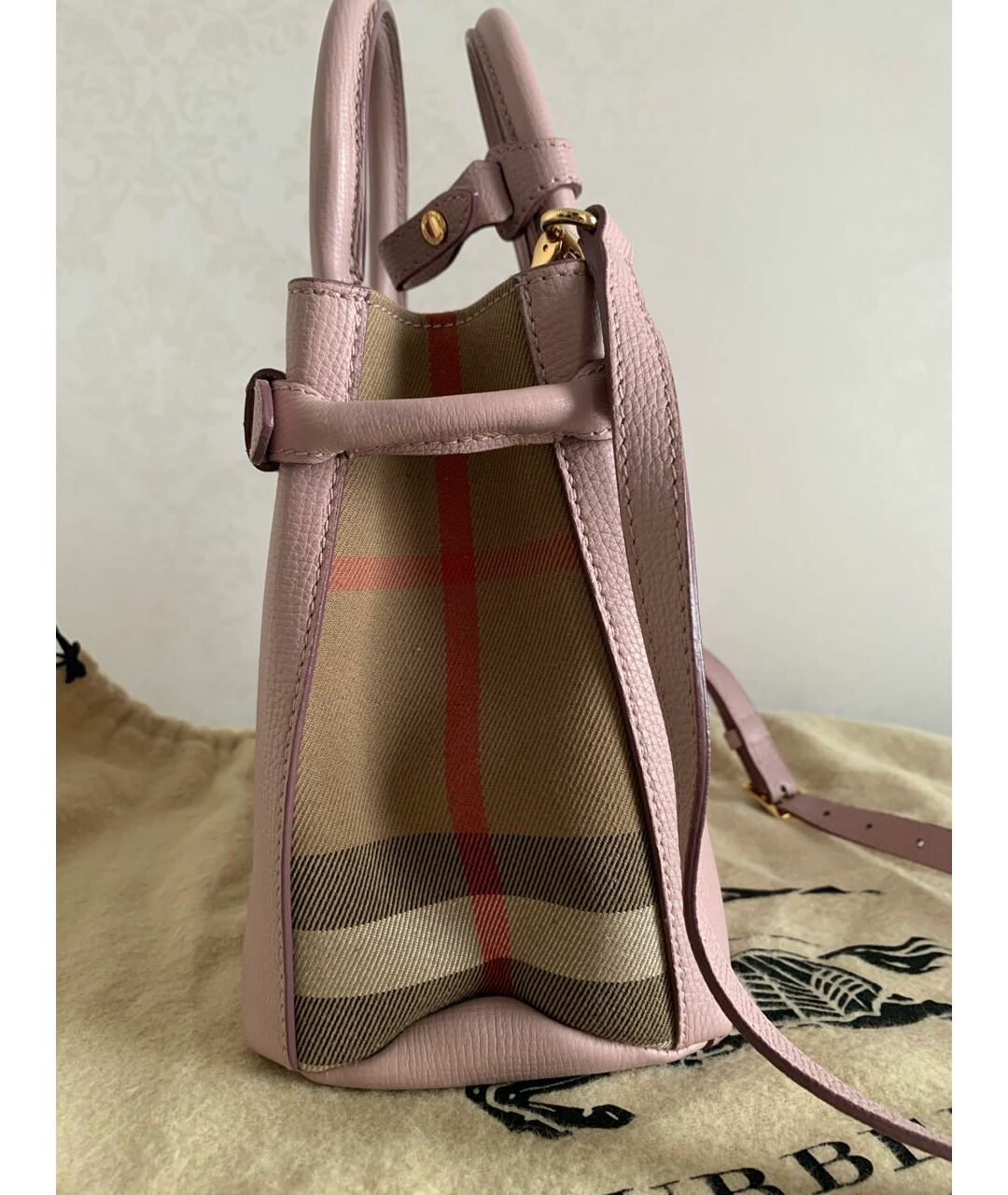 BURBERRY Розовая кожаная сумка тоут, фото 4