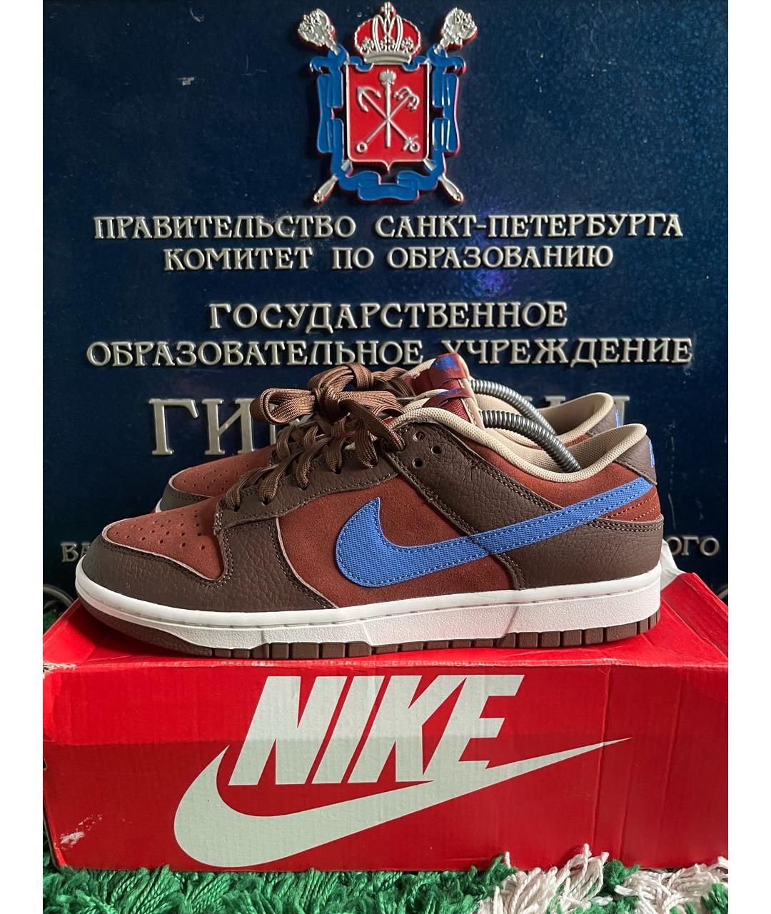 NIKE Коричневые кожаные низкие кроссовки / кеды, фото 3