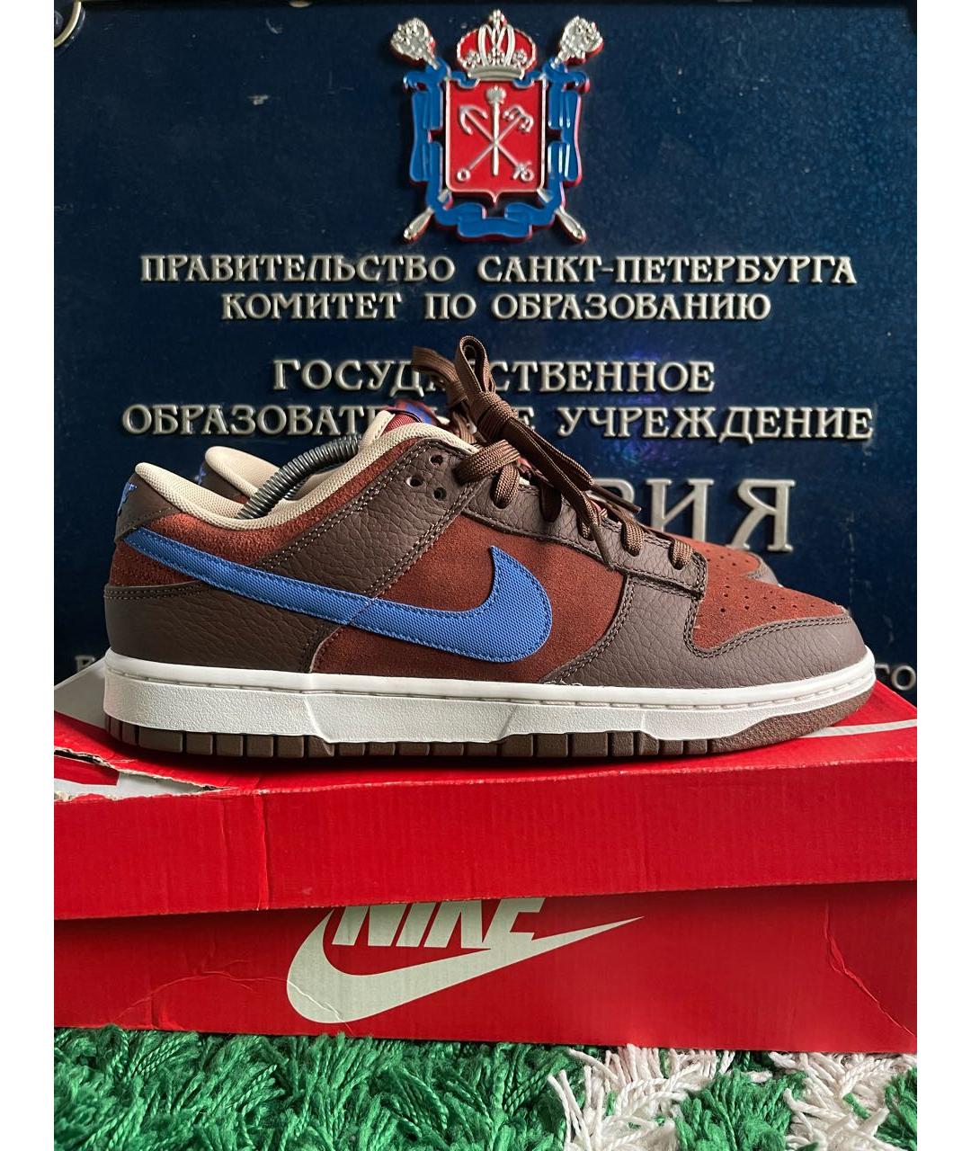 NIKE Коричневые кожаные низкие кроссовки / кеды, фото 6