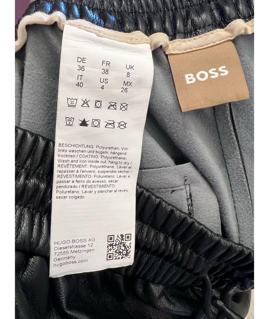 HUGO BOSS Черные брюки широкие из экзотической кожи, фото 4