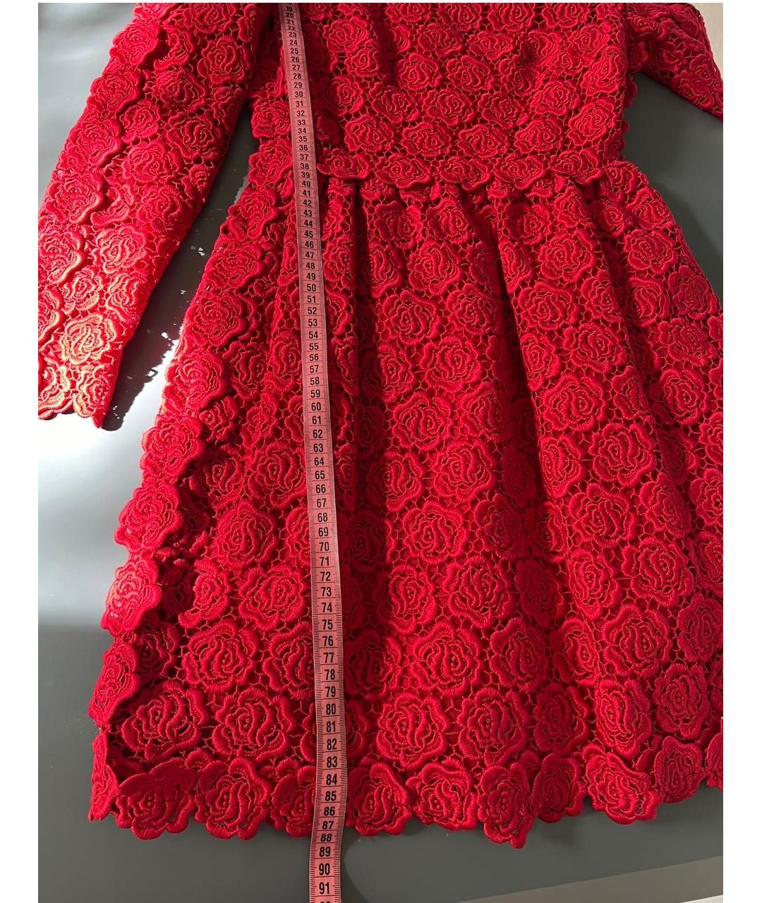 VALENTINO Красное кружевное повседневное платье, фото 4