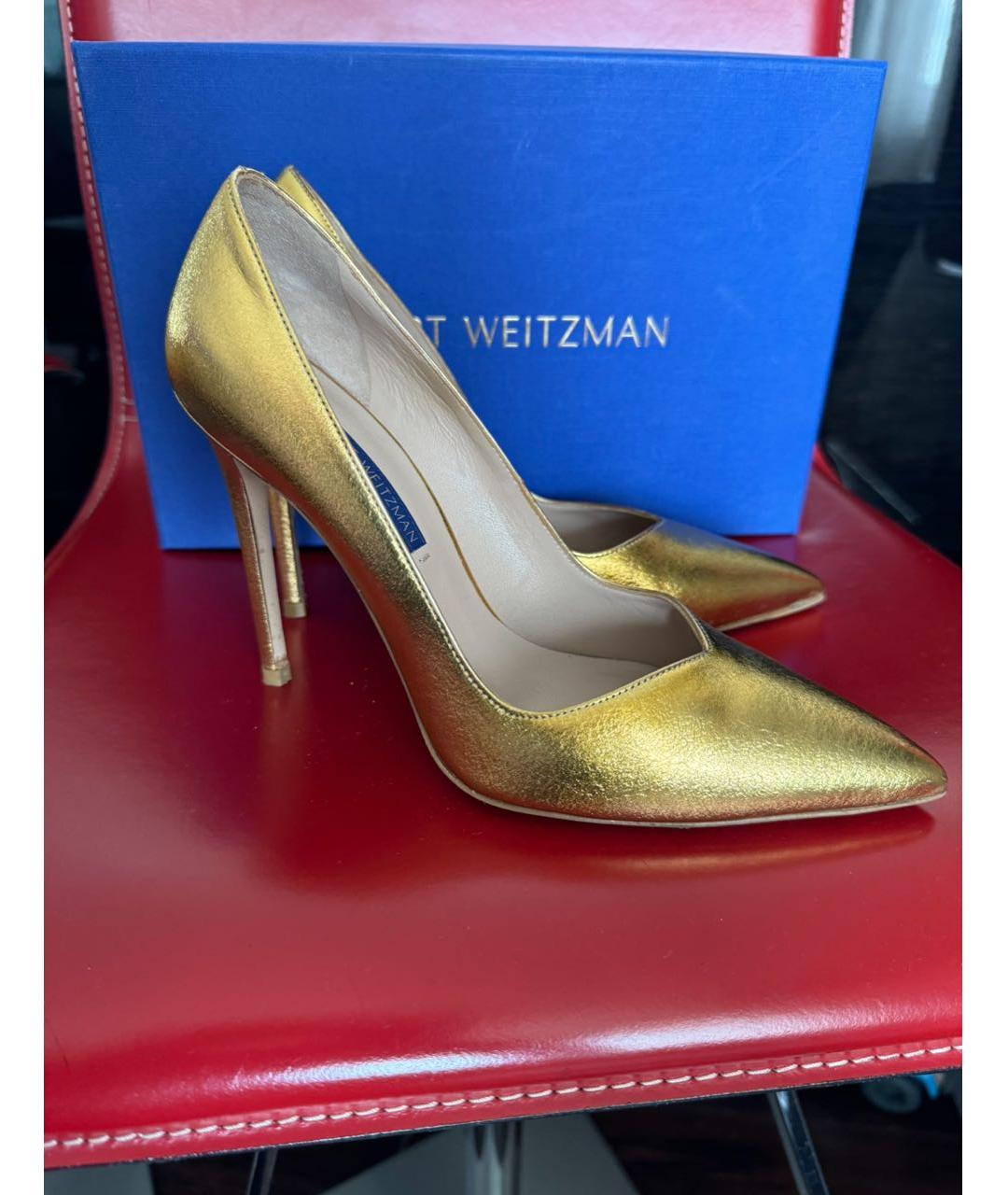 STUART WEITZMAN Золотые кожаные туфли, фото 5