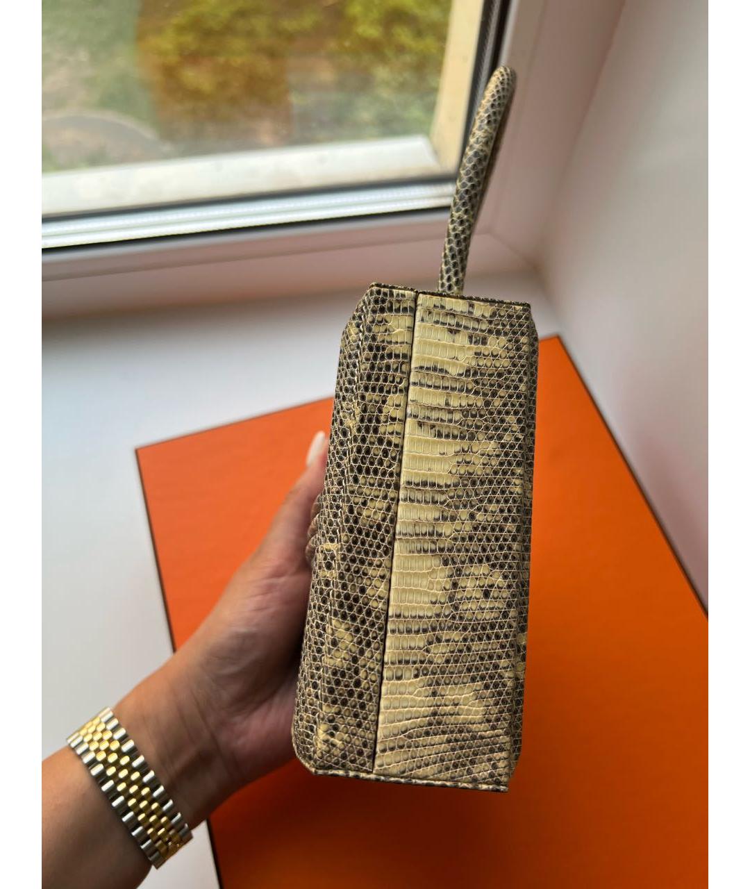 HERMES Бежевая сумка с короткими ручками из экзотической кожи, фото 8