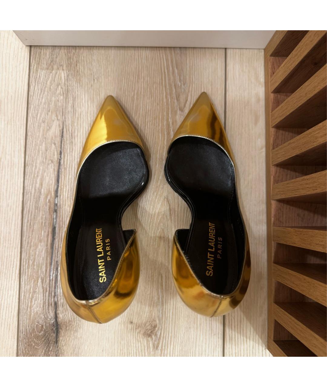 SAINT LAURENT Золотые кожаные туфли, фото 3