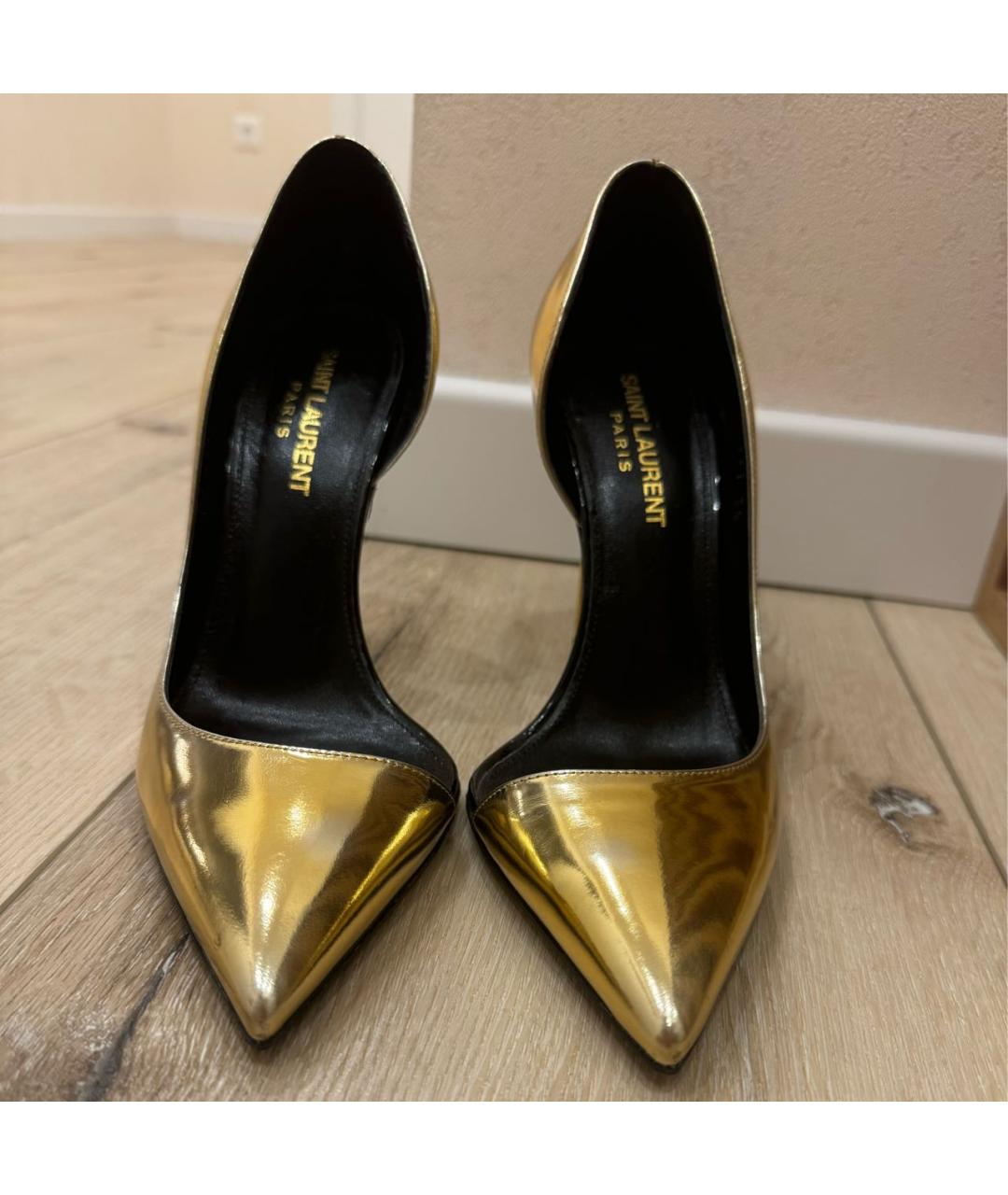 SAINT LAURENT Золотые кожаные туфли, фото 2
