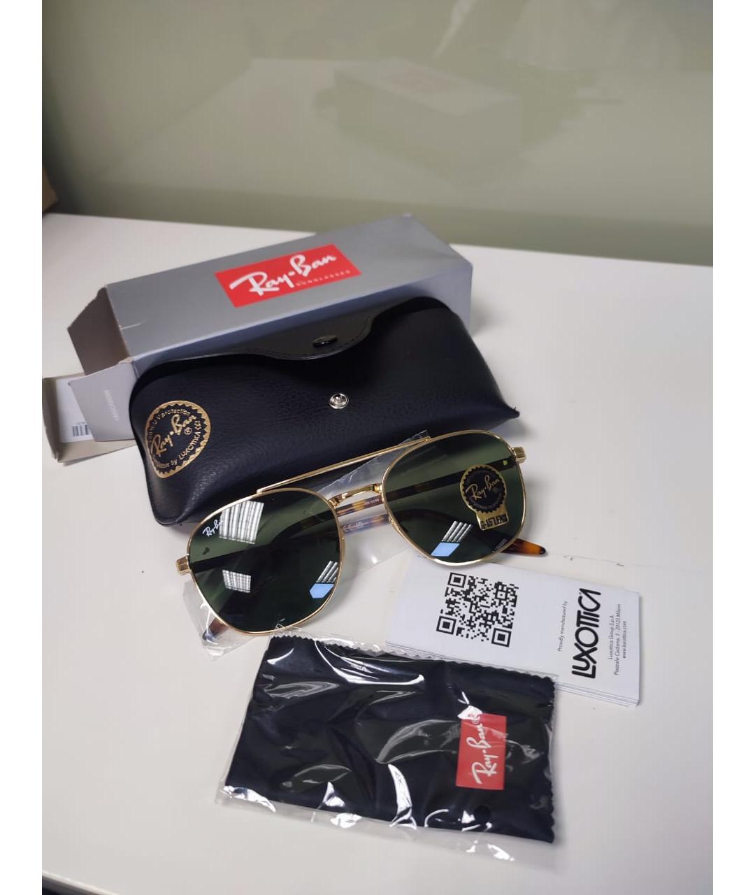 RAY BAN Золотые металлические солнцезащитные очки, фото 4