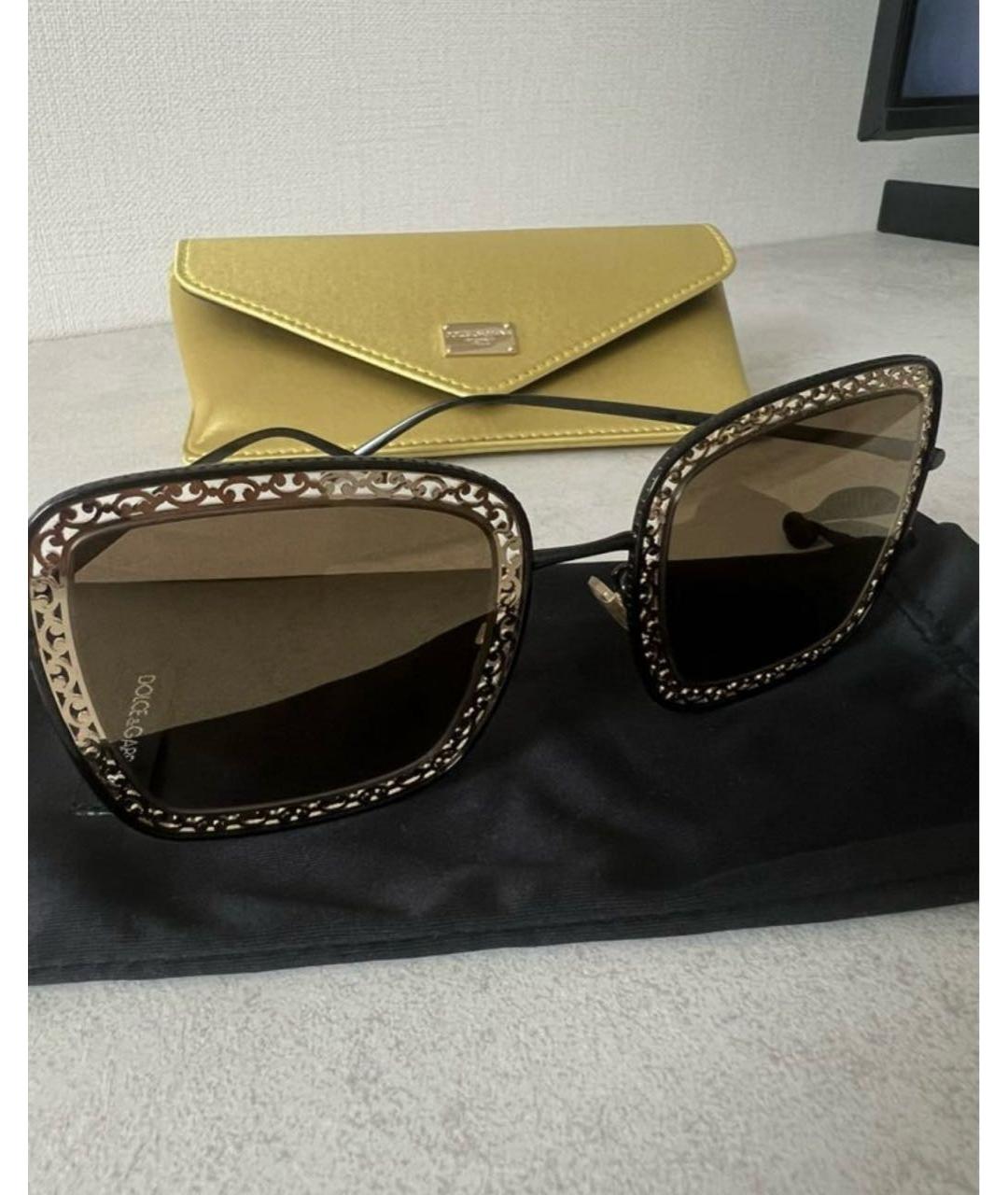 DOLCE&GABBANA Золотые металлические солнцезащитные очки, фото 3
