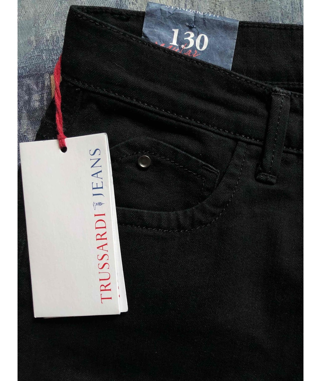 TRUSSARDI Черные хлопко-эластановые прямые джинсы, фото 3