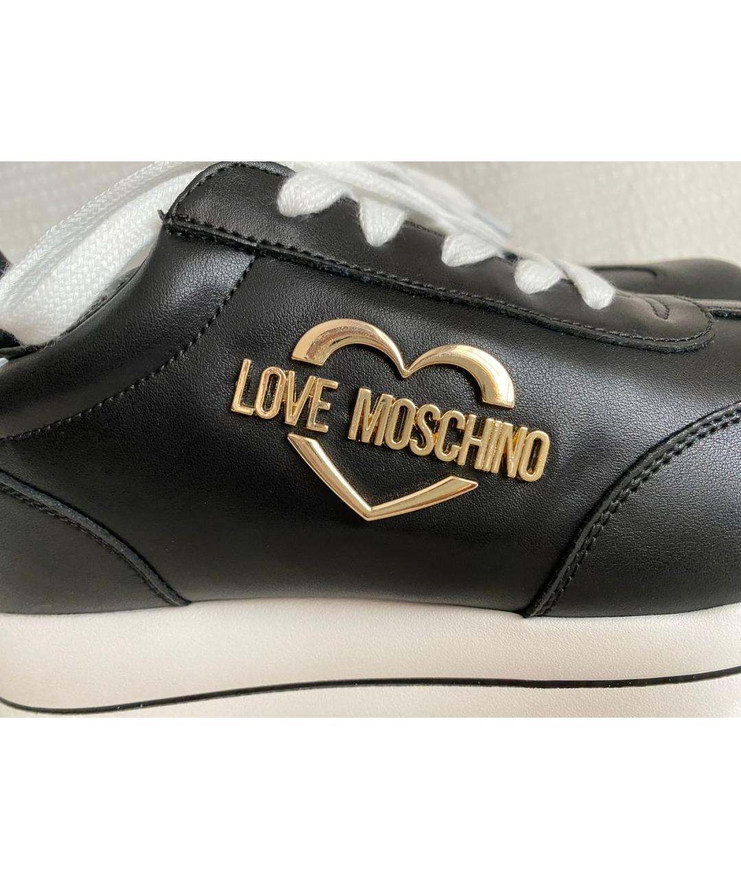 LOVE MOSCHINO Черные кожаные кроссовки, фото 6