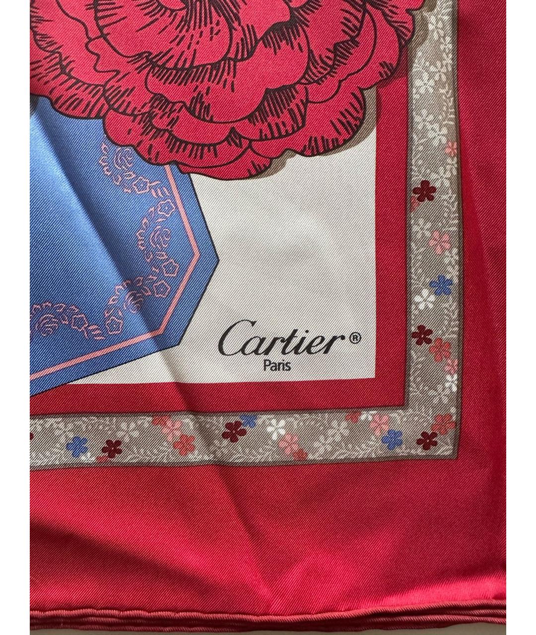 CARTIER Красный шелковый платок, фото 6