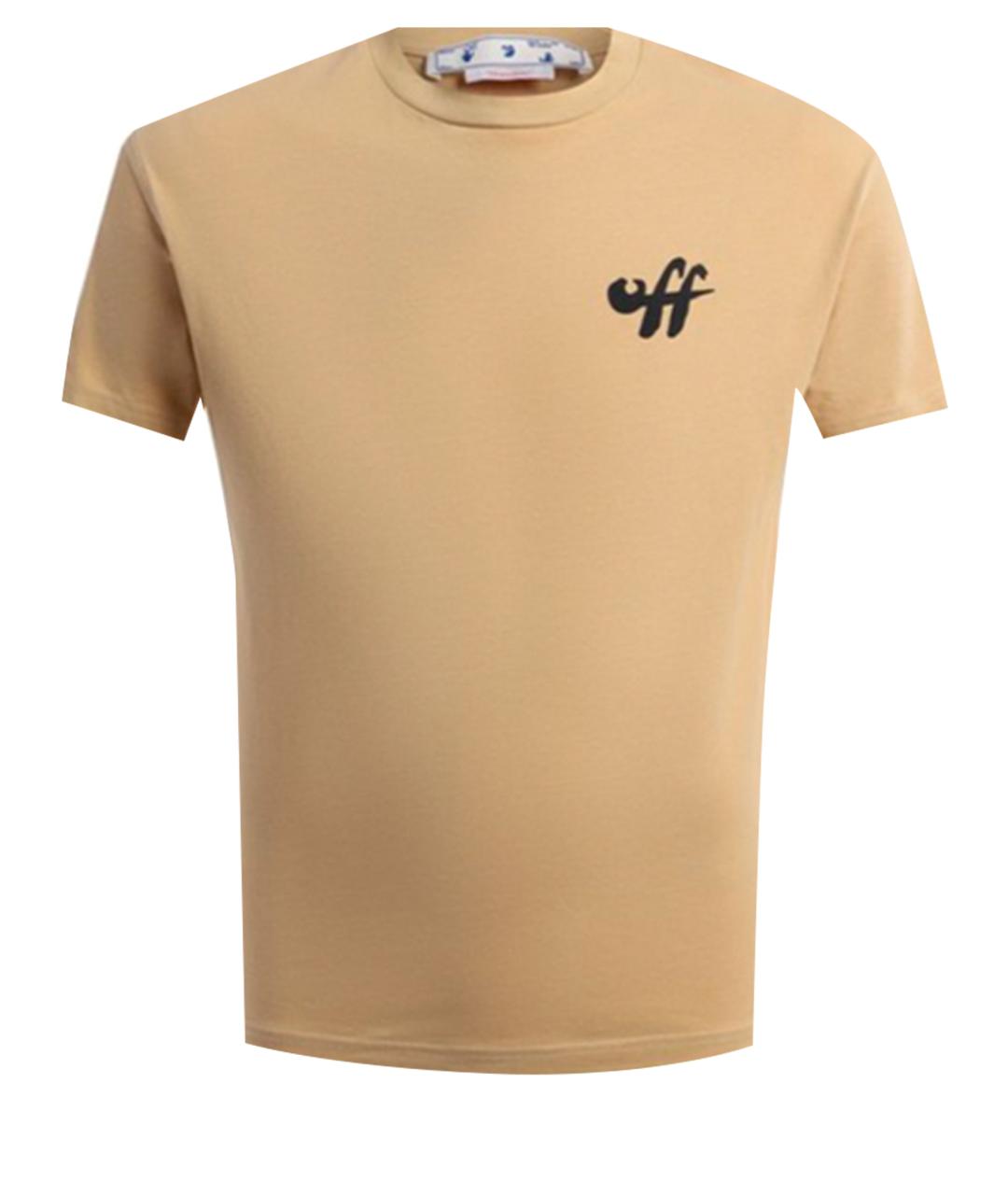 OFF-WHITE Золотая хлопковая футболка, фото 1
