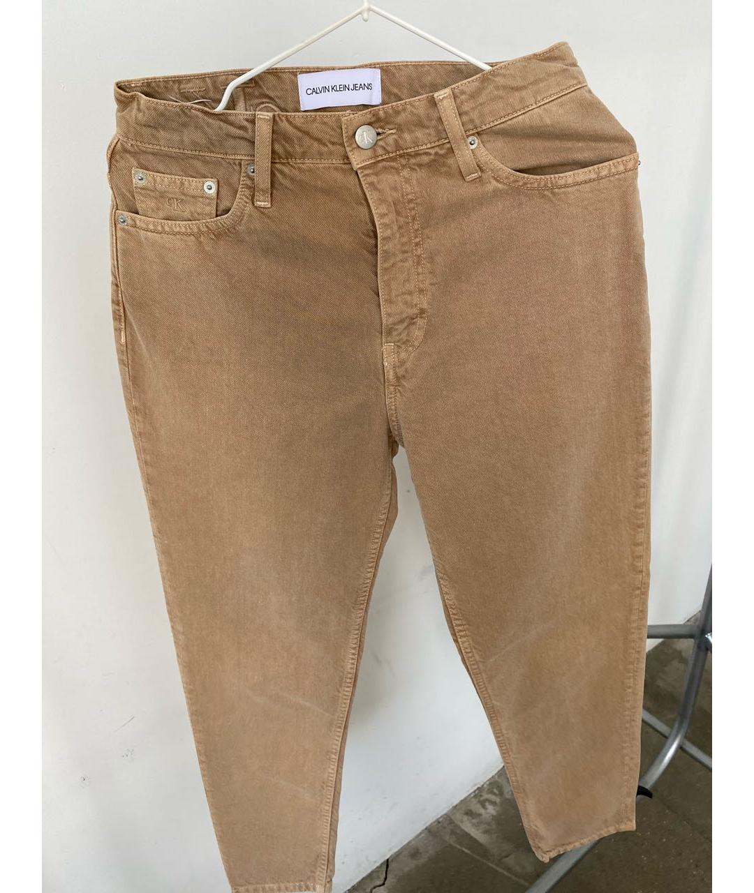 CALVIN KLEIN JEANS Коричневые хлопковые прямые джинсы, фото 9