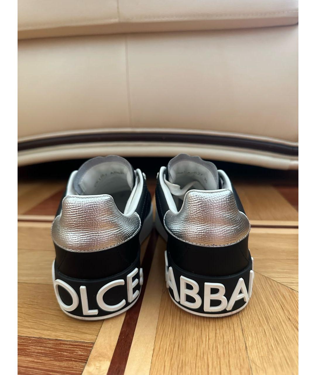 DOLCE&GABBANA Черные кожаные кеды, фото 4