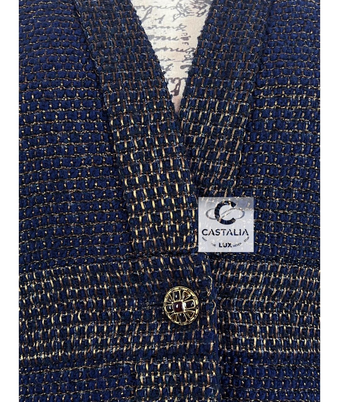 CHANEL Темно-синий твидовый жакет/пиджак, фото 8