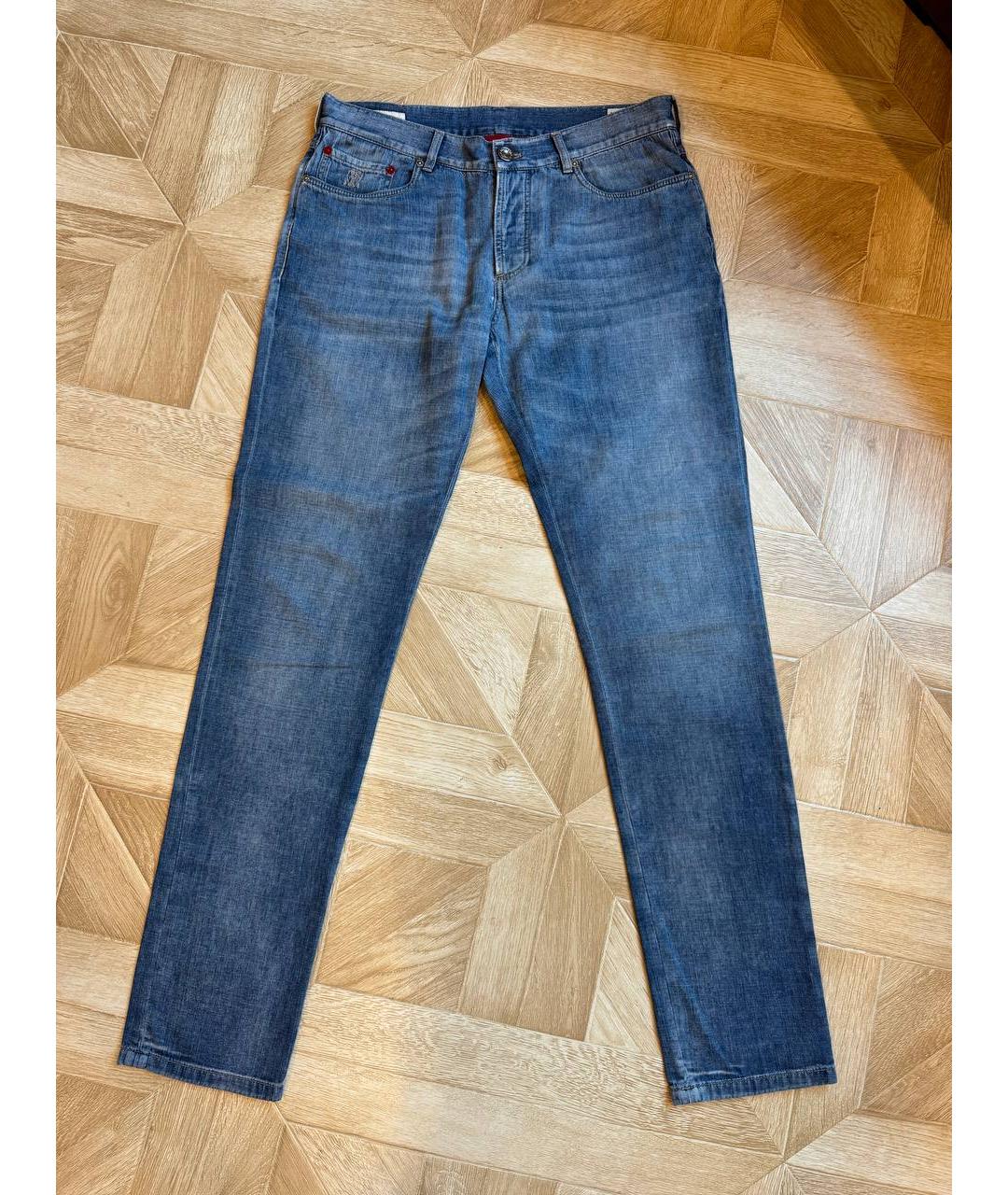 BRUNELLO CUCINELLI Темно-синие хлопковые прямые джинсы, фото 7