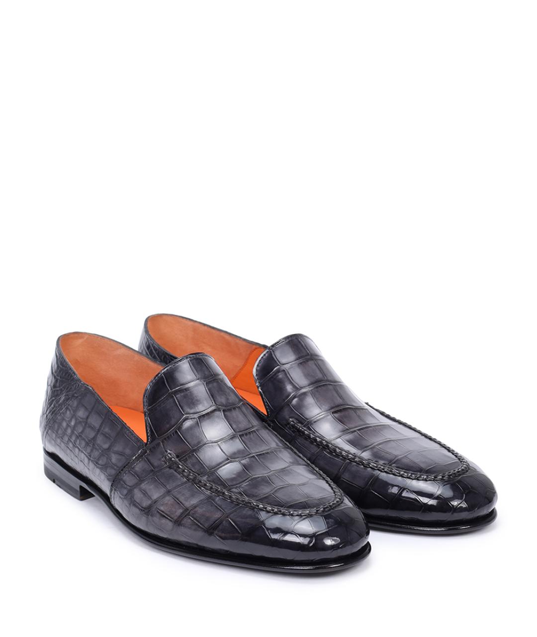 SANTONI Серые лоферы из экзотической кожи, фото 2
