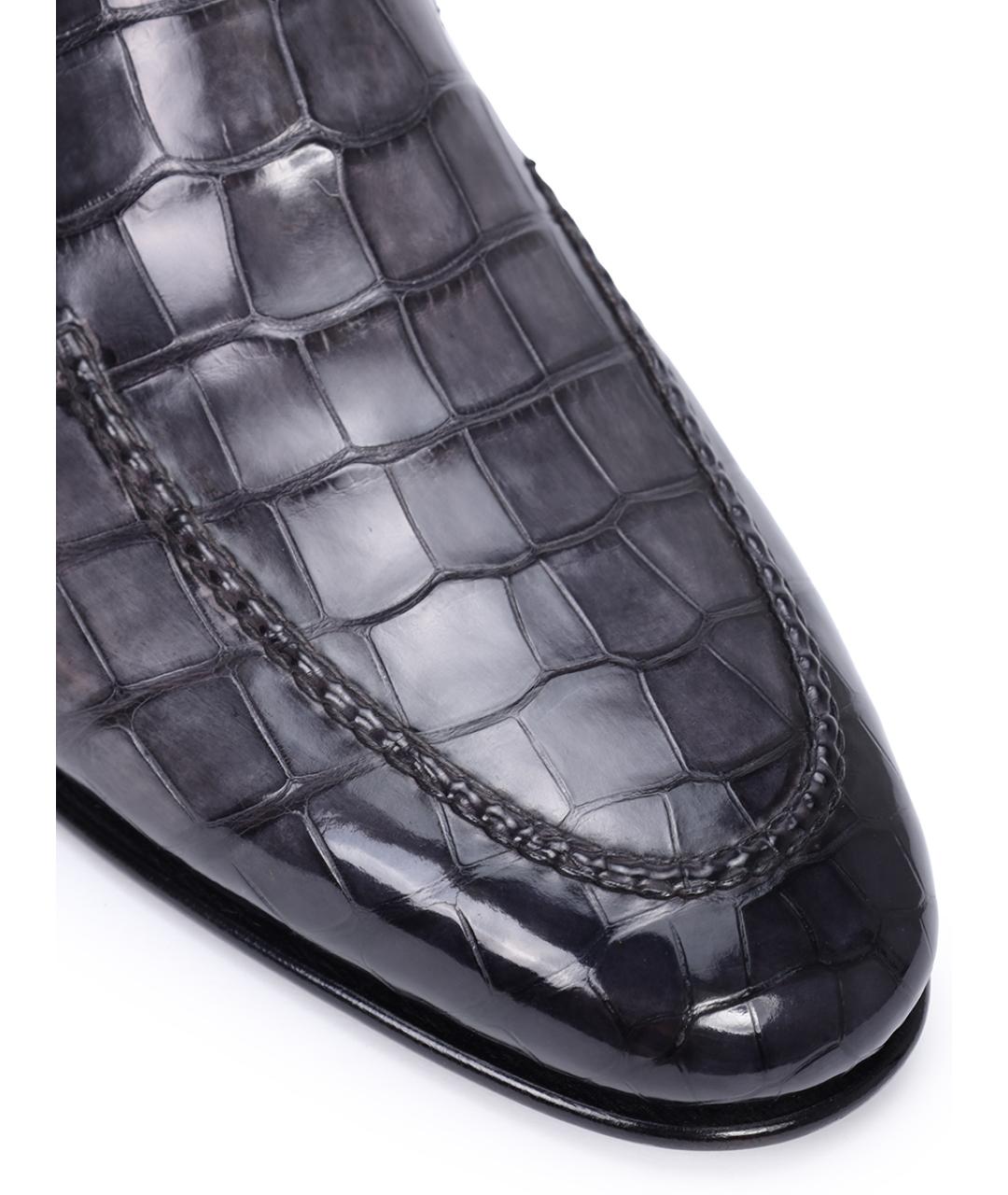 SANTONI Серые лоферы из экзотической кожи, фото 5