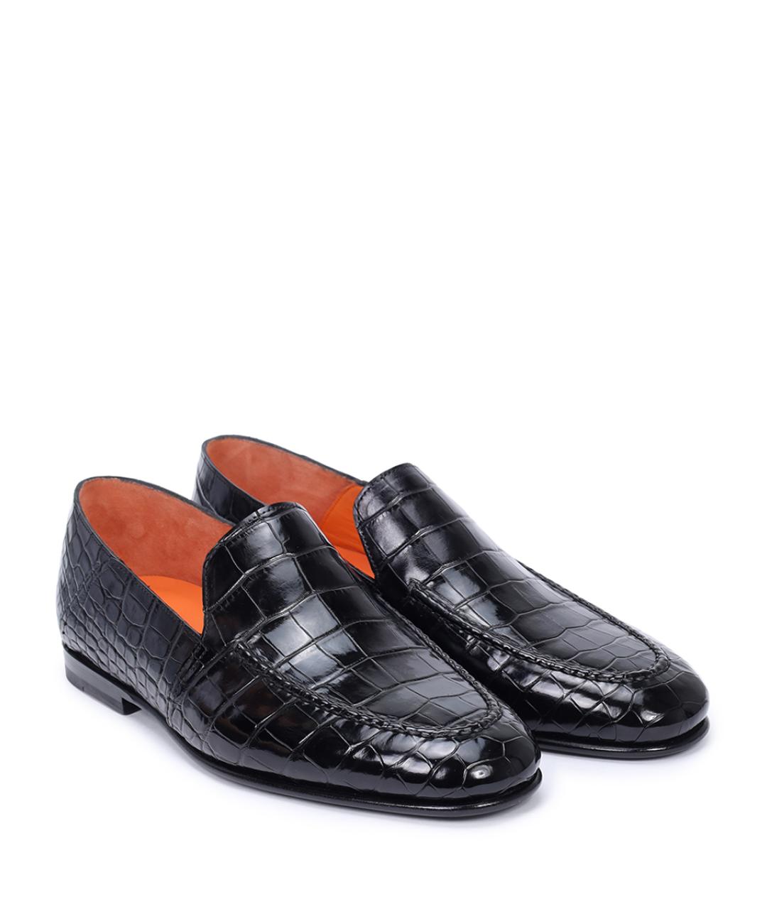 SANTONI Черные лоферы из экзотической кожи, фото 2