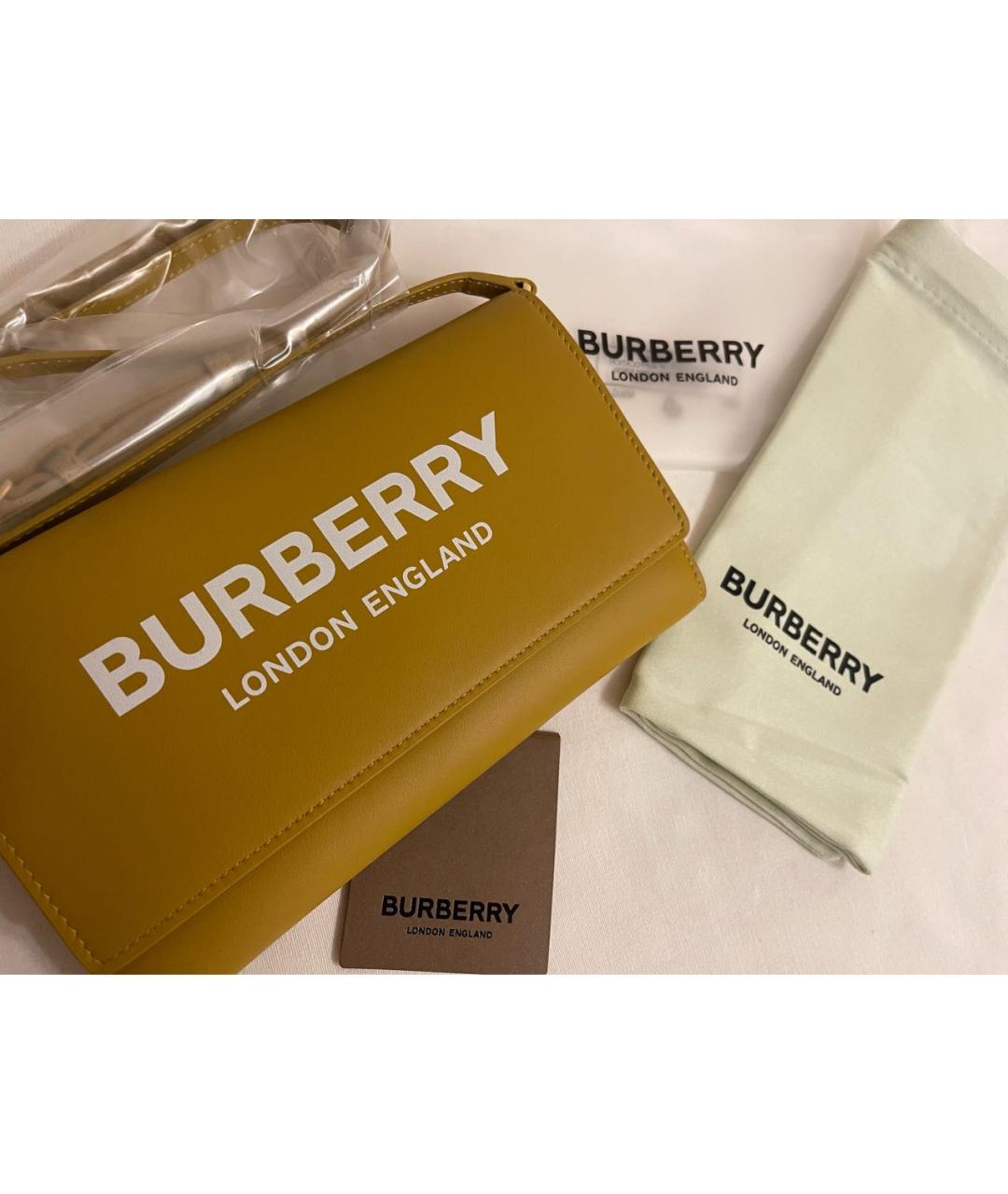 BURBERRY Горчичная кожаная сумка через плечо, фото 5