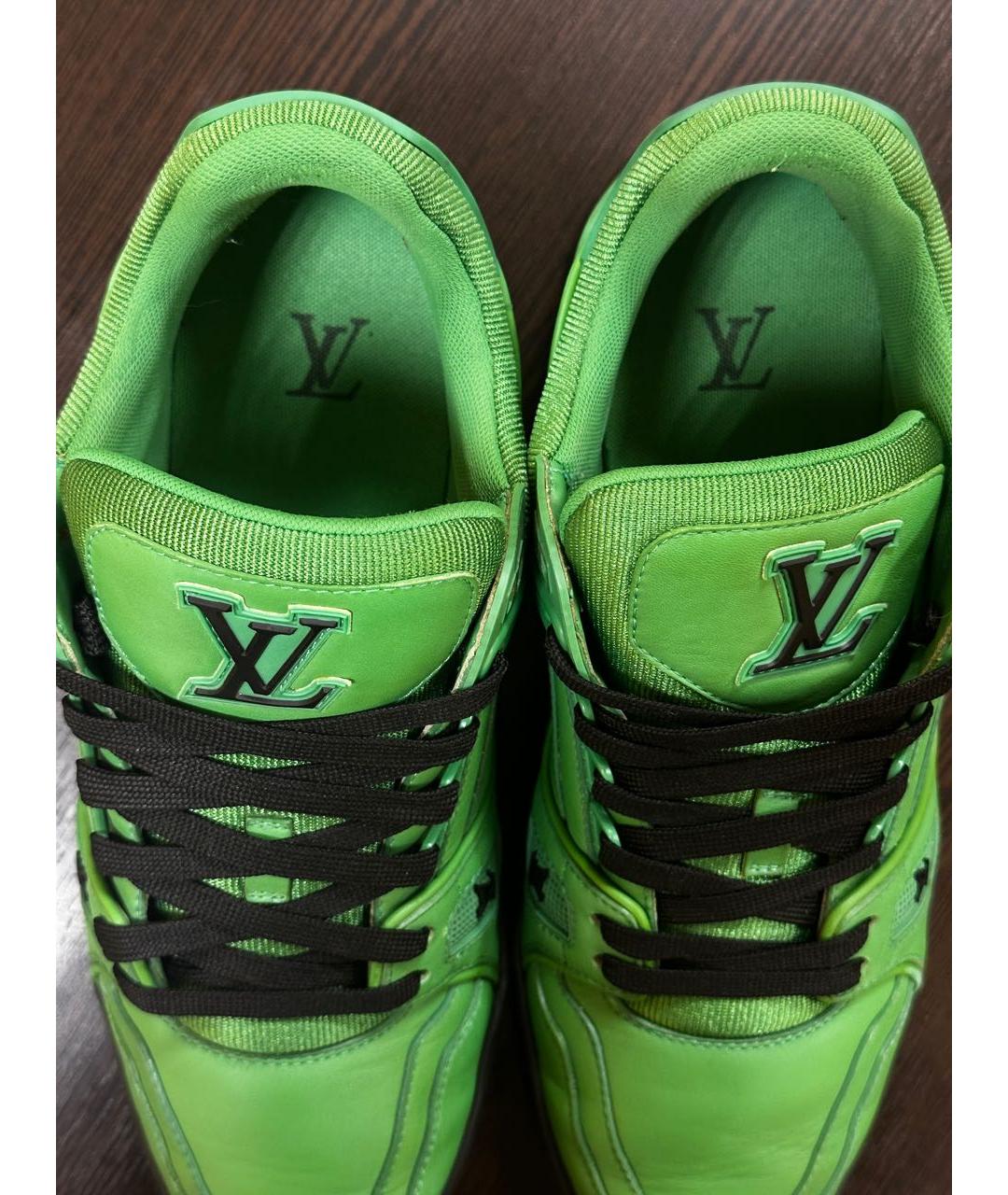 LOUIS VUITTON Зеленые кожаные низкие кроссовки / кеды, фото 3