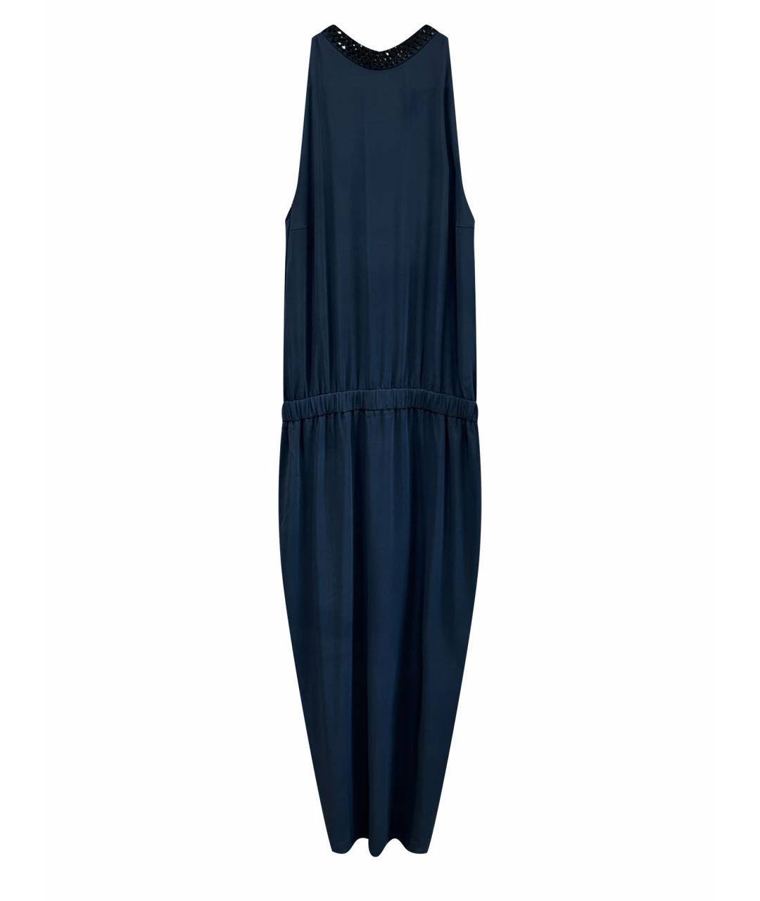 BRUNELLO CUCINELLI Темно-синее шелковое вечернее платье, фото 1