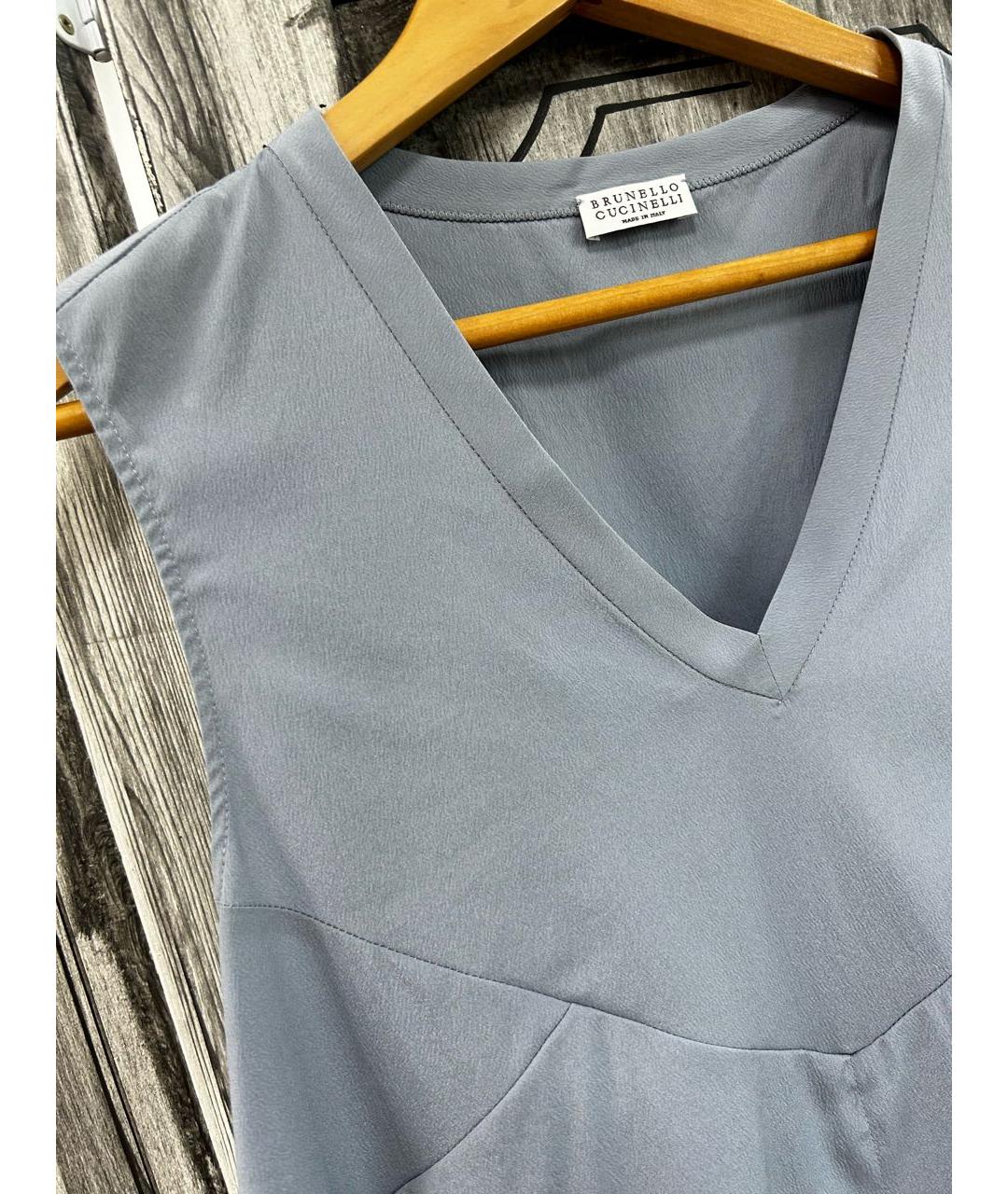 BRUNELLO CUCINELLI Голубая шелковая блузы, фото 3