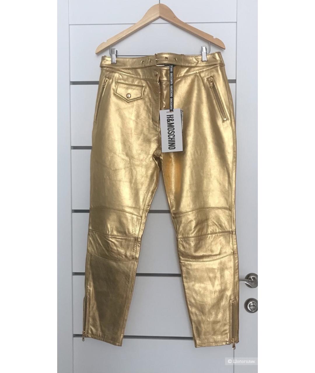 MOSCHINO Золотые кожаные прямые брюки, фото 2