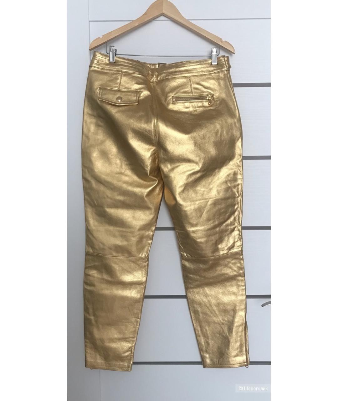 MOSCHINO Золотые кожаные прямые брюки, фото 3