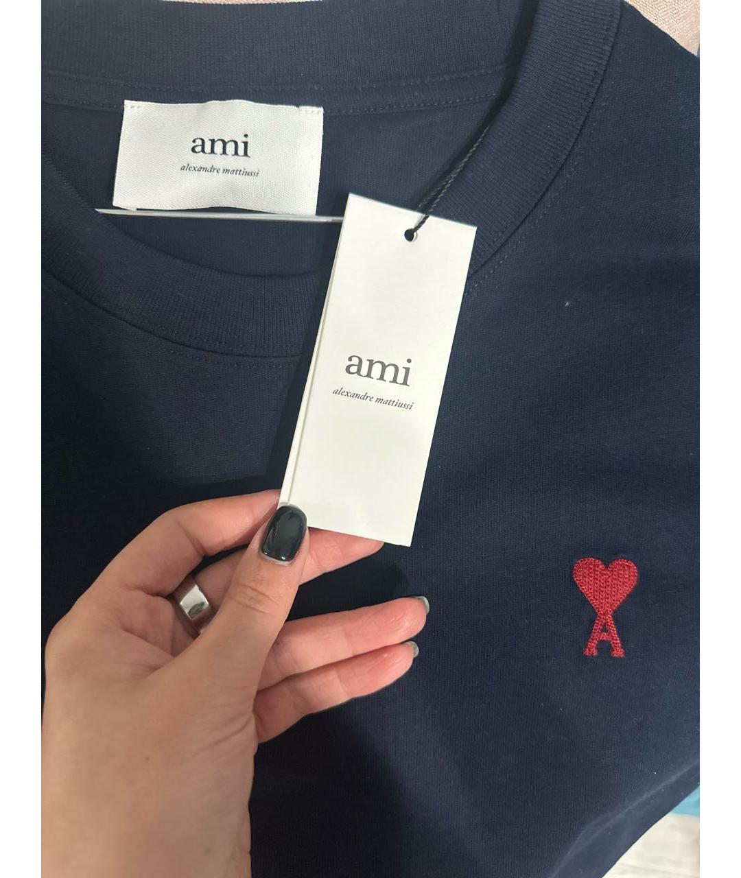 Ami Paris Темно-синяя хлопковая футболка, фото 3