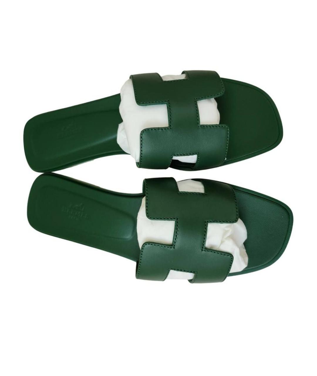 HERMES Зеленые кожаные сандалии, фото 2