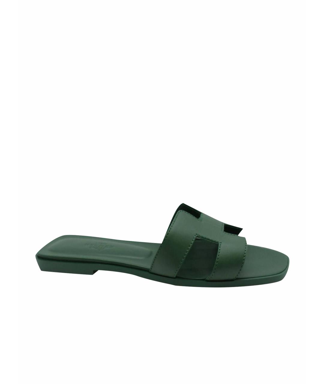 HERMES Зеленые кожаные сандалии, фото 1