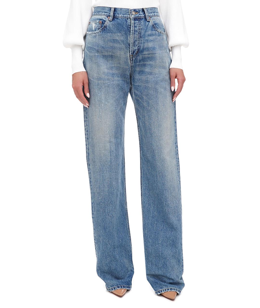 SAINT LAURENT Голубые хлопковые прямые джинсы, фото 6