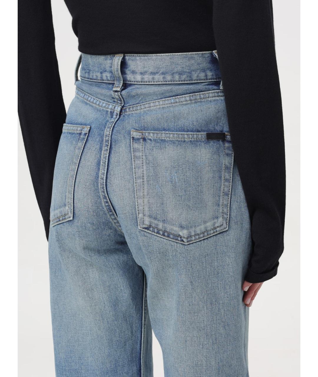 SAINT LAURENT Голубые хлопковые прямые джинсы, фото 5